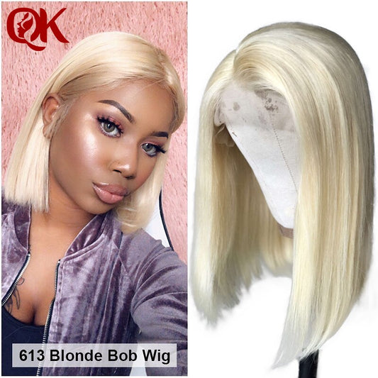 13X4 Lace Front Human Hair Wigs Straight 150% Platinum Blonde 613 Bob Wigs Brazilian Hair Preplucked