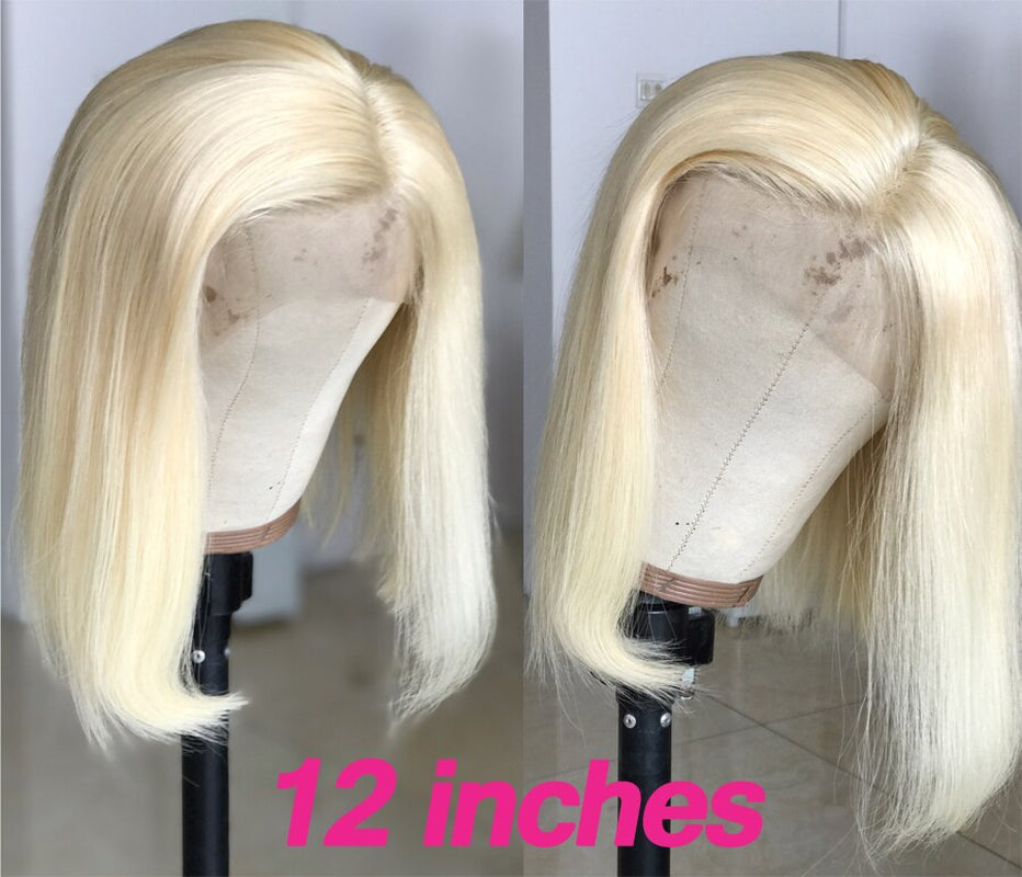13X4 Lace Front Human Hair Wigs Straight 150% Platinum Blonde 613 Bob Wigs Brazilian Hair Preplucked