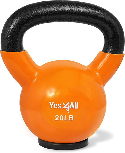 Vinyl Coated Kettlebell with Protective Rubber Base, Strength Training Kettlebells for Weightlifting, Conditioning, Strength & Core Training