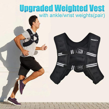 Weighted Vest with Ankle/Wrist Weights 6Lbs-30Lbs Body Weight Vest with Reflective Stripe, Size-Adjustable Workout Equipment for Strength Training, Walking, Jogging, Running for Men Women